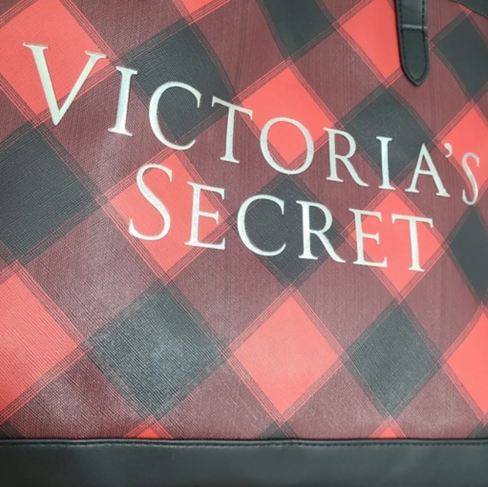 Victoria’s Secret Black Red Plaid Tote Holiday‎ Bag